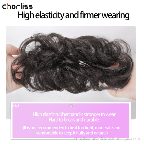 Wholesale Messy Curly Hairpieces for Women Hair Bun Elastic Scrunchie Chignon Updo Curly Hair Synthetic Wrap Ponytail Extension